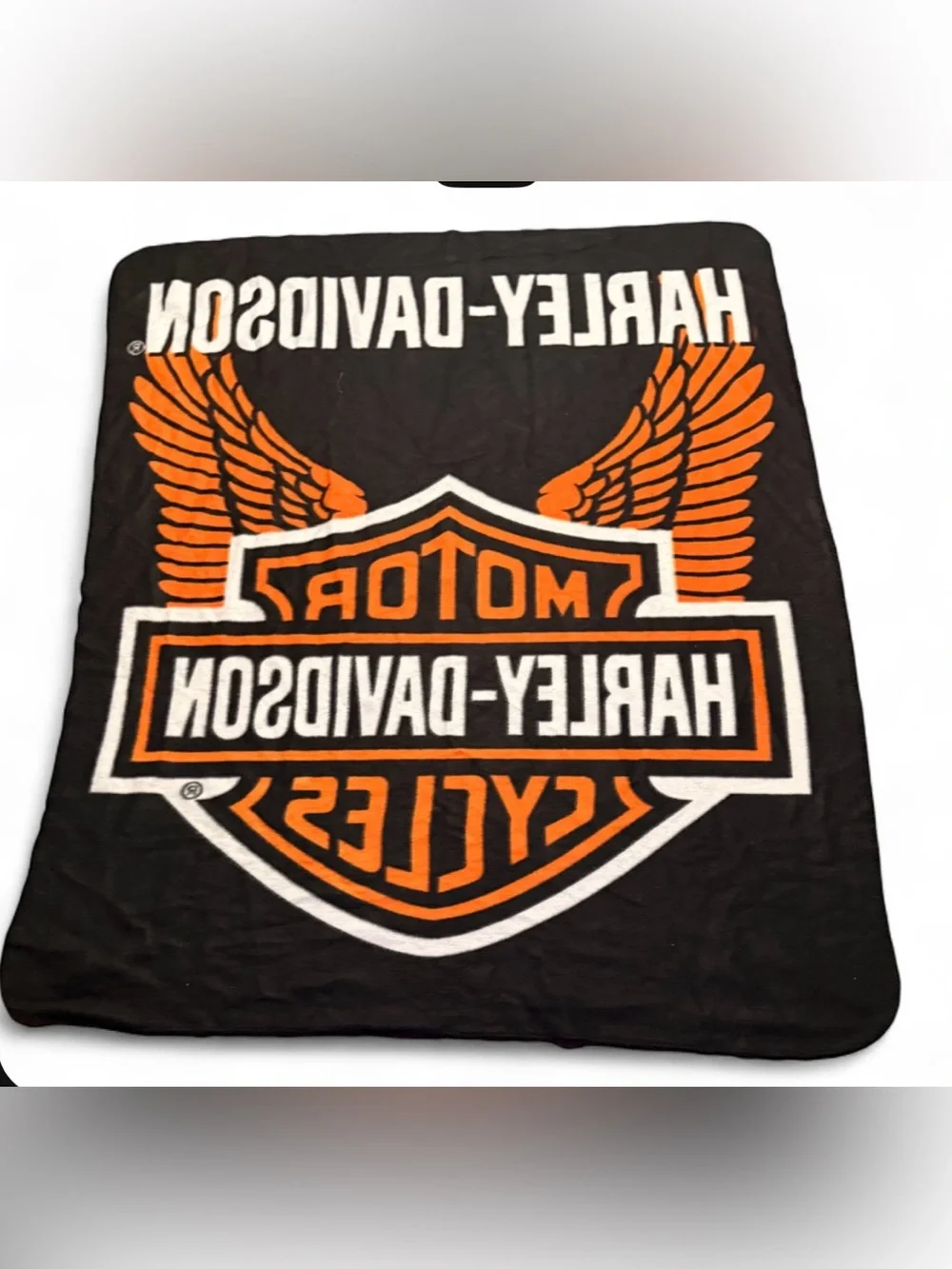Harley-Davidson Black Orange Winged Logo Throw